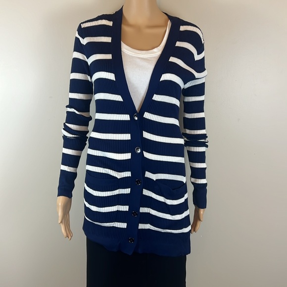 L'Agence Corin Navy and White Striped Cardigan - Picture 2 of 5